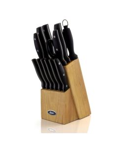 Oster Granger 14 Piece Stainless Steel Cutlery Set with  Black Handles and Wooden Block